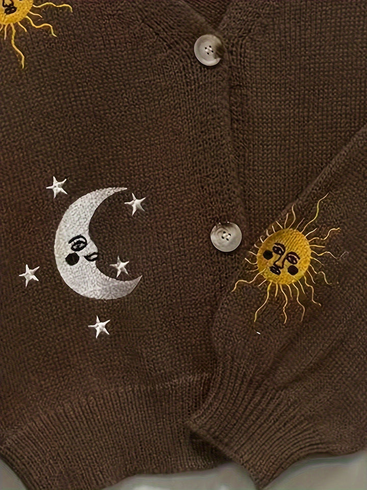Women's Wool Sweater Embroidered Knit Jumper V-Neck Cardigan