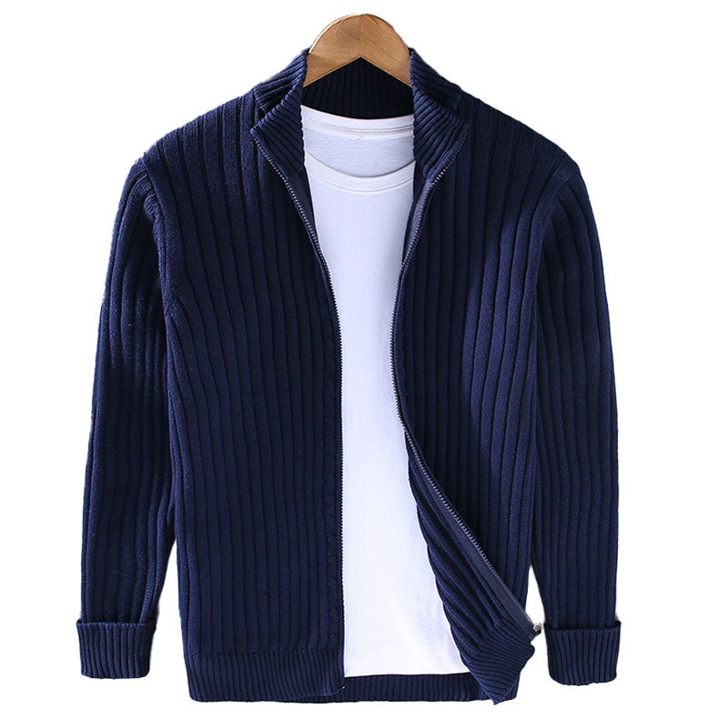 Veste cardigan en maille pour homme à fermeture éclair intégrale, col montant côtelé