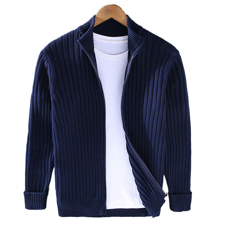 Veste cardigan en maille pour homme à fermeture éclair intégrale, col montant côtelé
