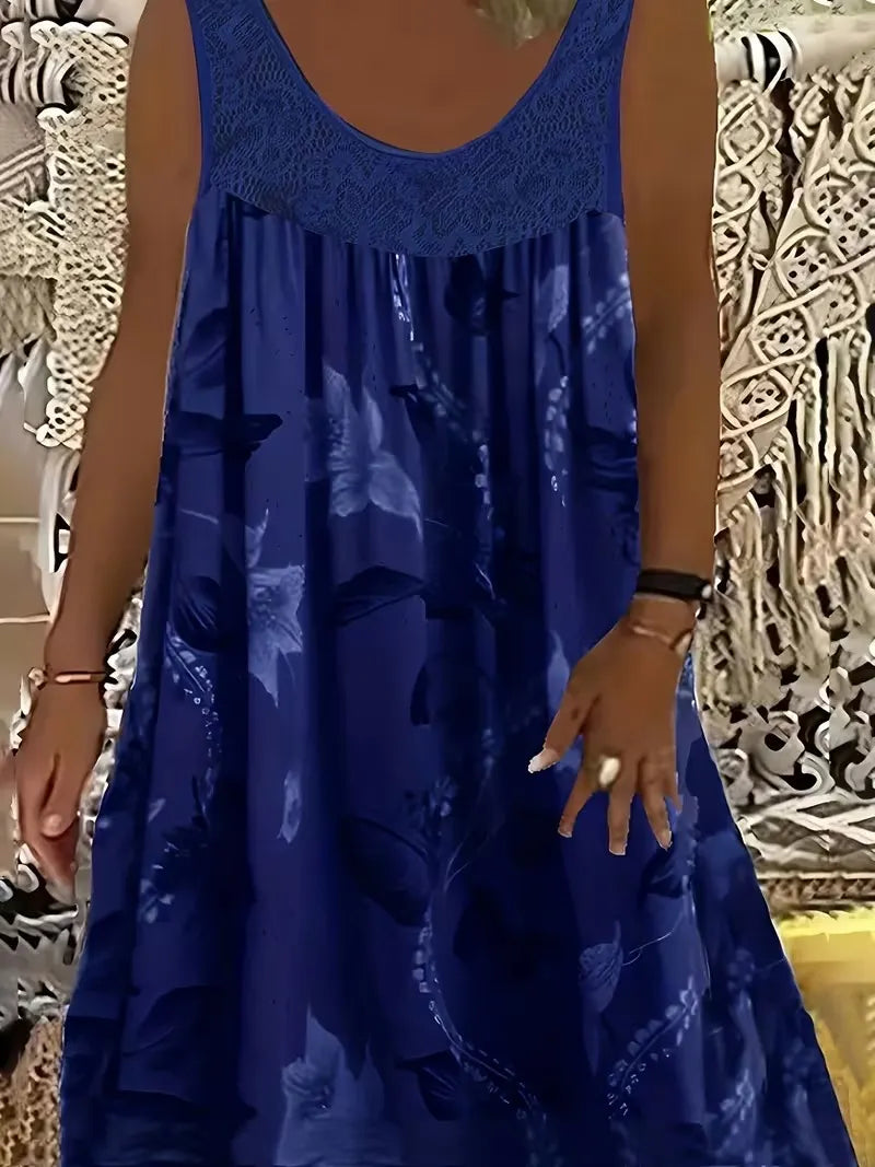 Women's Linen Sleeveless Casual Floral Print Beach Dress