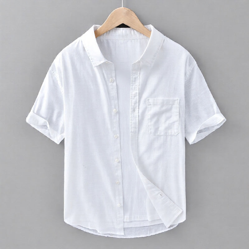 Men's Linen Short Sleeve Shirt Button Down Casual Top