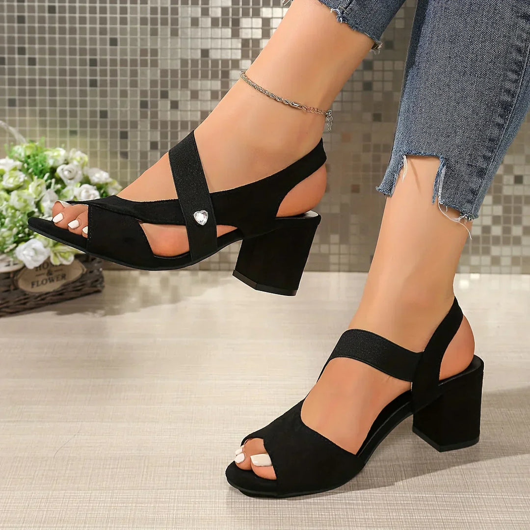 Women's Suede Block Heel Slingback Open Toe Sandals