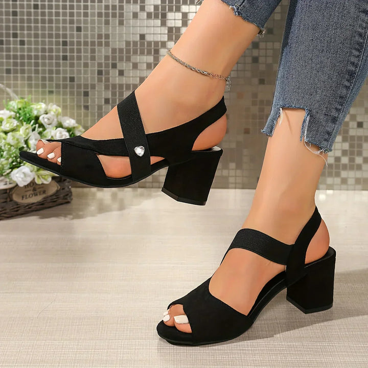 Women's Suede Block Heel Slingback Open Toe Sandals