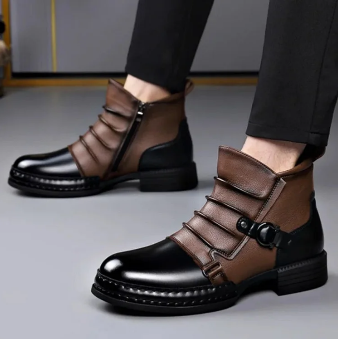 Women's Leather Ankle Boots with Buckle Detail