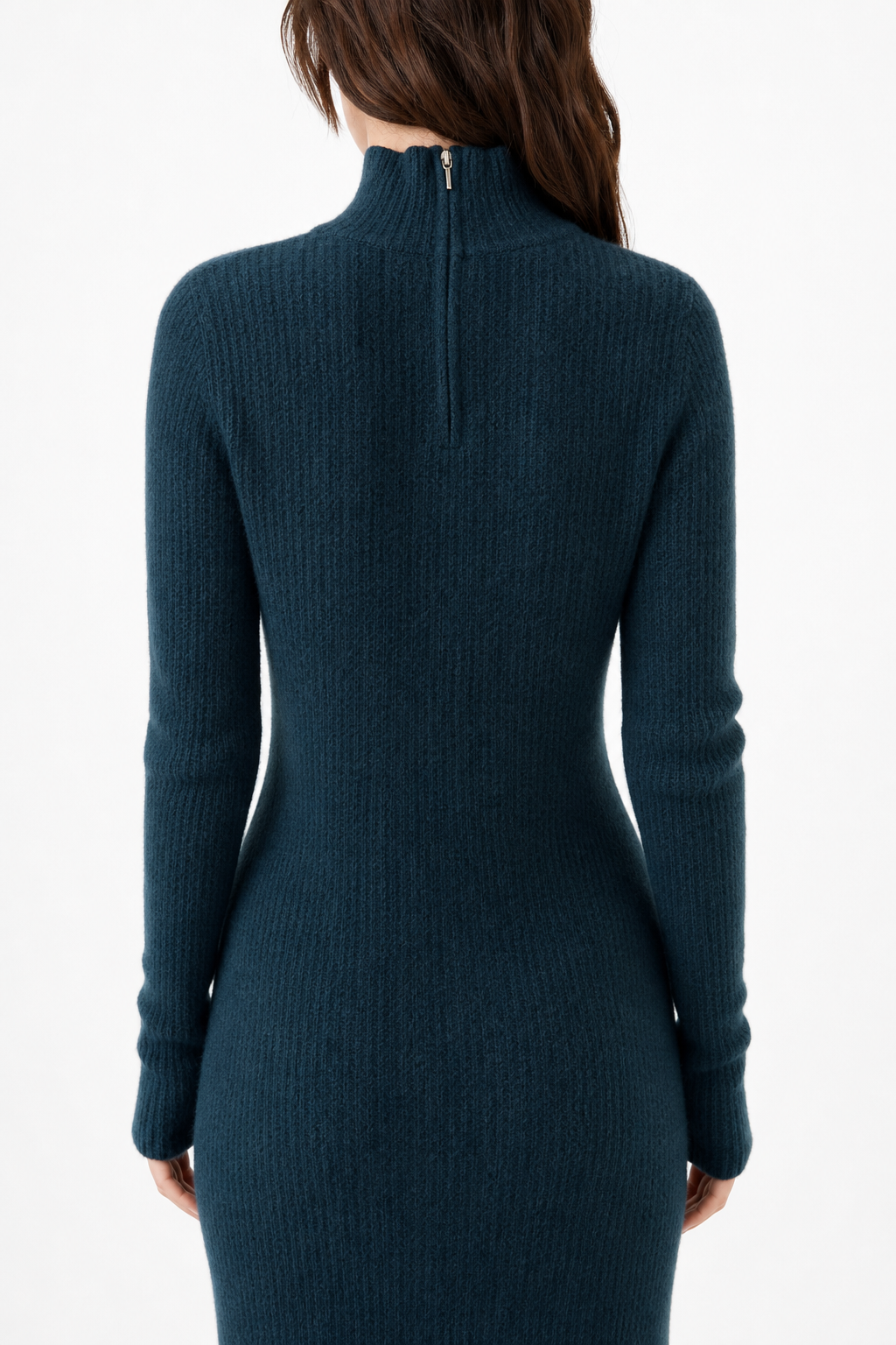 Women's Wool Knit Ribbed Long Sleeve Midi Dress 