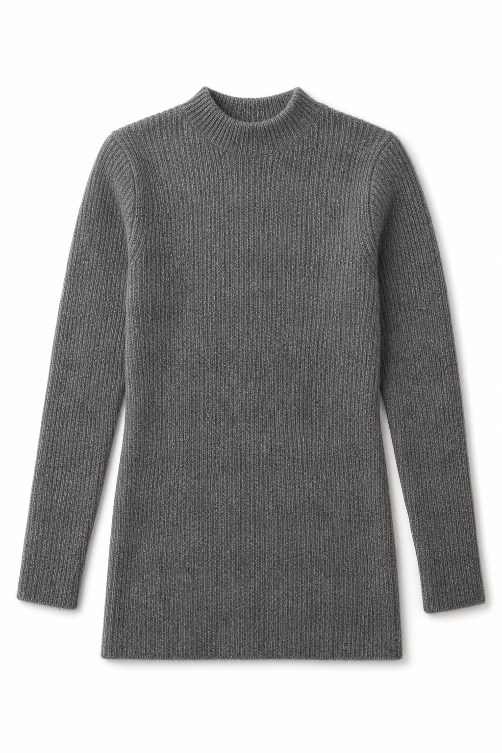Women's Wool Knit Ribbed Long Sleeve Midi Dress 