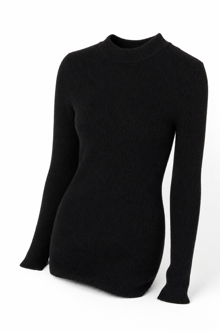Women's Wool Knit Ribbed Long Sleeve Midi Dress 