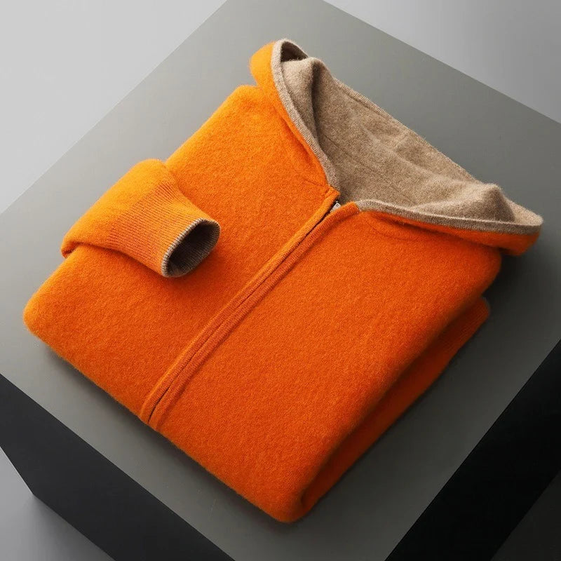 Veste-sweat à capuche zippée en maille de laine réversible pour homme