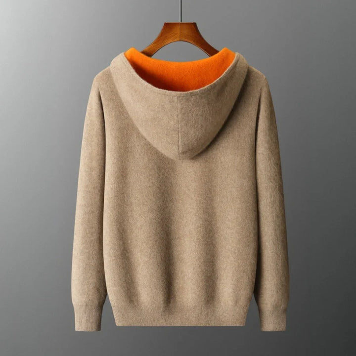 Veste-sweat à capuche zippée en maille de laine réversible pour homme
