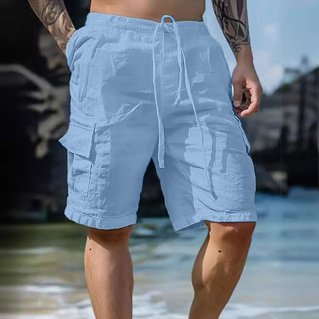 Men's Linen-Blend Cargo Drawstring Waist Shorts