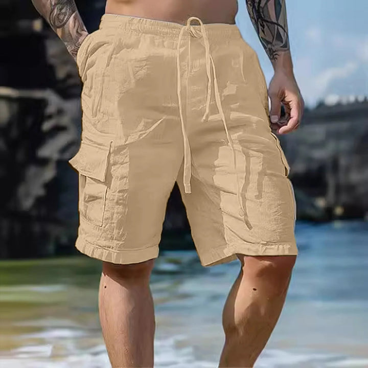 Men's Linen-Blend Cargo Drawstring Waist Shorts