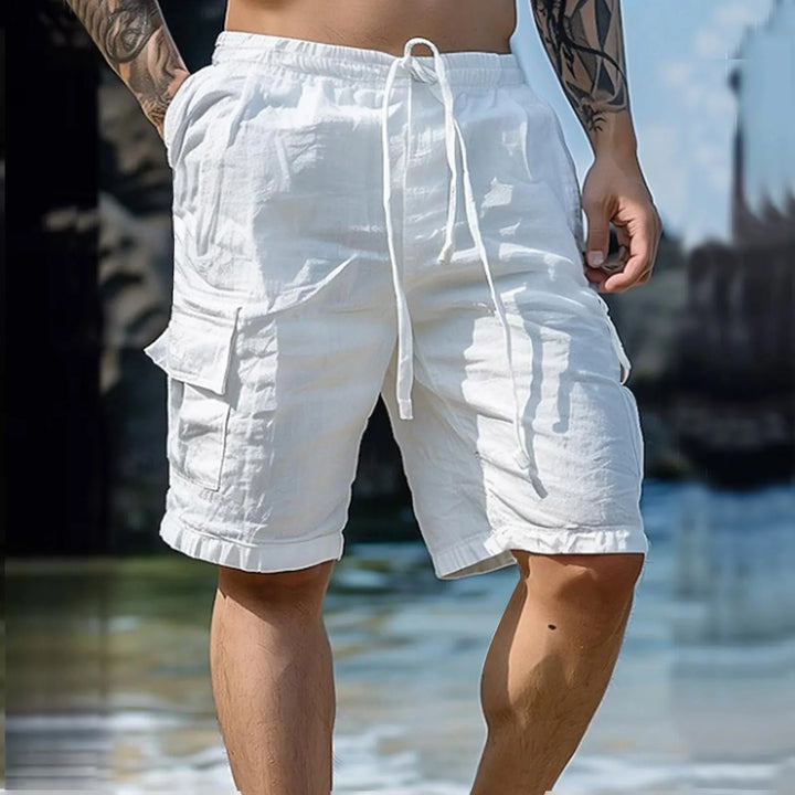 Men's Linen-Blend Cargo Drawstring Waist Shorts
