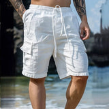 Men's Linen-Blend Cargo Drawstring Waist Shorts