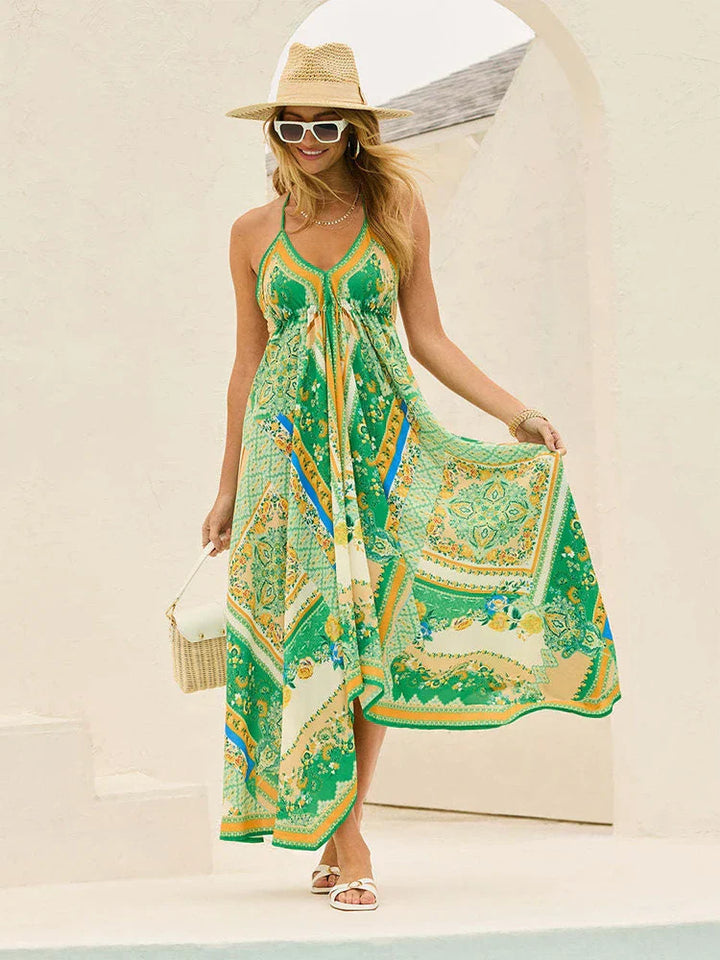 Women's Linen Halter Maxi Dress Beach Sundress