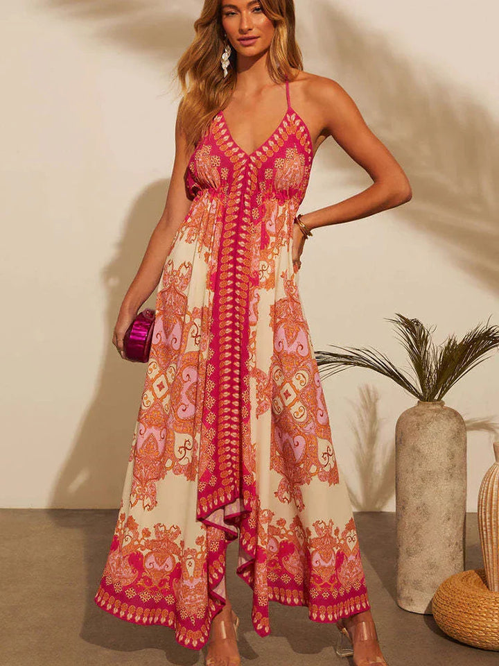 Women's Linen Halter Maxi Dress Beach Sundress