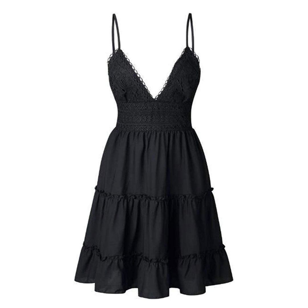 Women's Tiered V-Neck Linen Spaghetti Strap Mini Dress