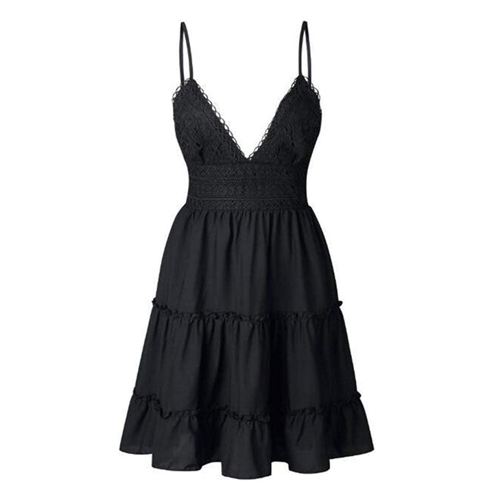 Women's Tiered V-Neck Linen Spaghetti Strap Mini Dress