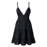 Women's Tiered V-Neck Linen Spaghetti Strap Mini Dress