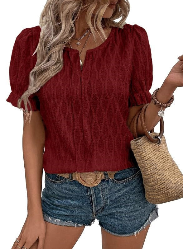 Women's Knit Blouse Short Sleeve Top