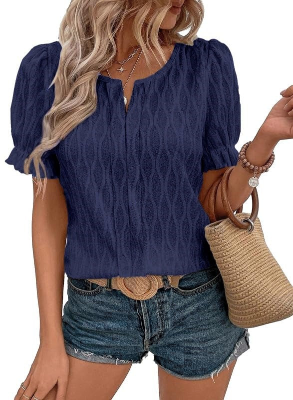 Women's Knit Blouse Short Sleeve Top