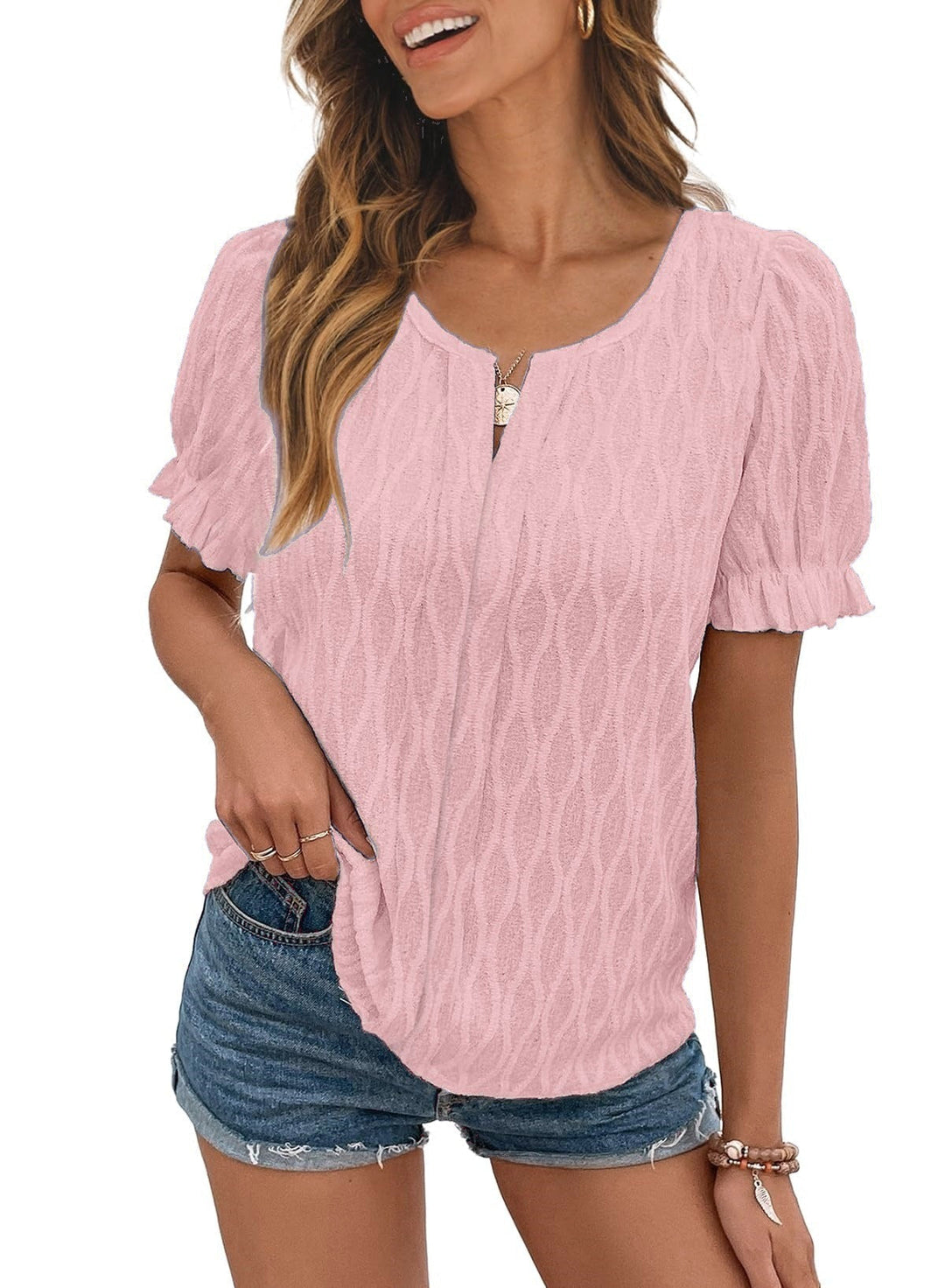 Women's Knit Blouse Short Sleeve Top
