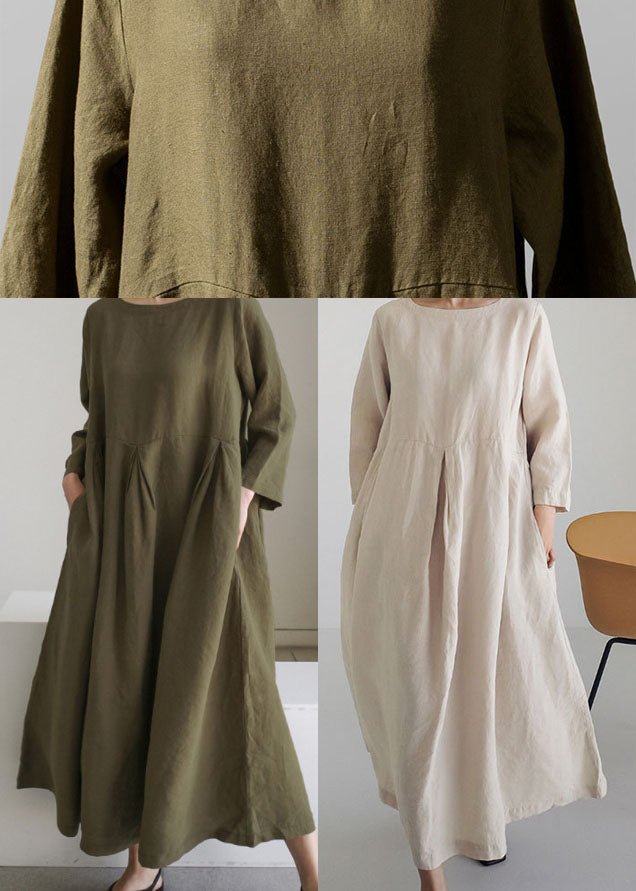 Women's Linen Maxi Dress Loose Fit Long Sleeve Kaftan Dress