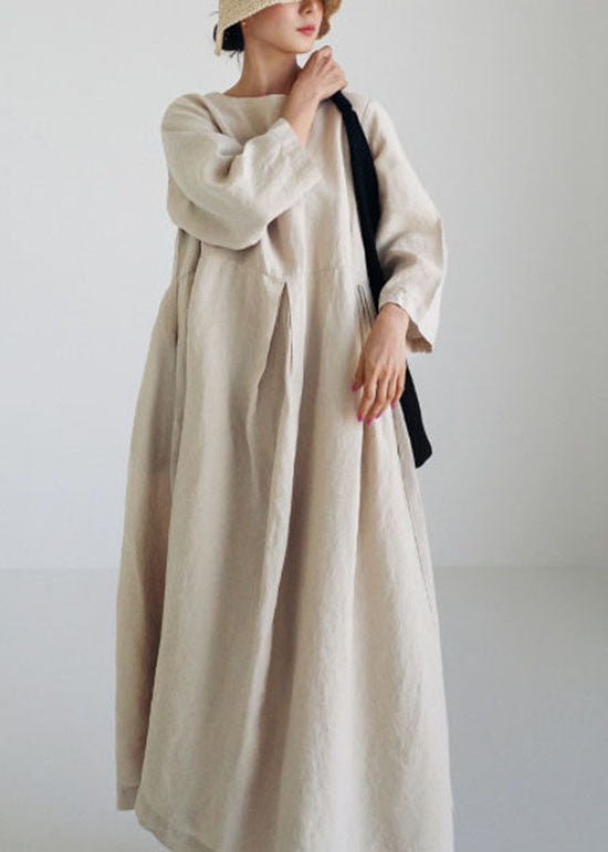 Women's Linen Maxi Dress Loose Fit Long Sleeve Kaftan Dress