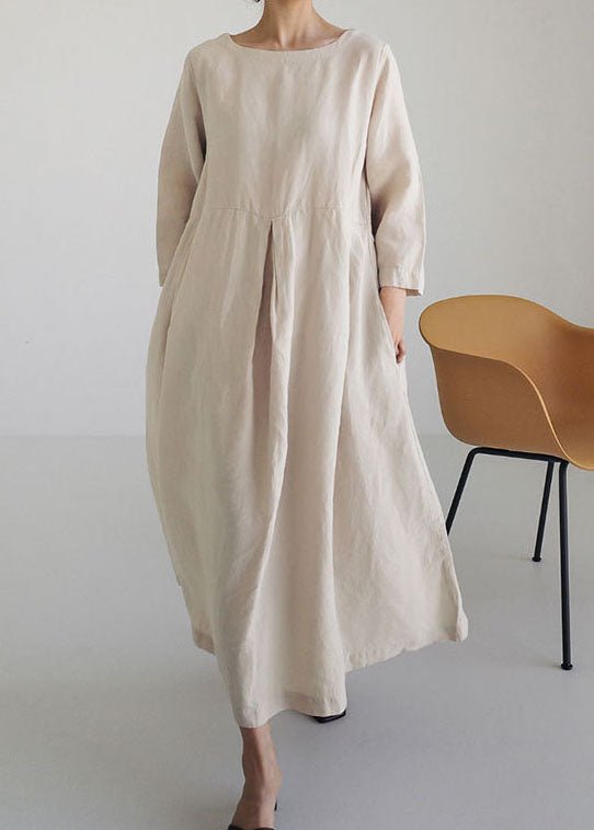Women's Linen Maxi Dress Loose Fit Long Sleeve Kaftan Dress