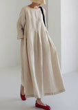 Women's Linen Maxi Dress Loose Fit Long Sleeve Kaftan Dress