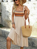 Women's Linen Blend Casual Boho Midi Dress