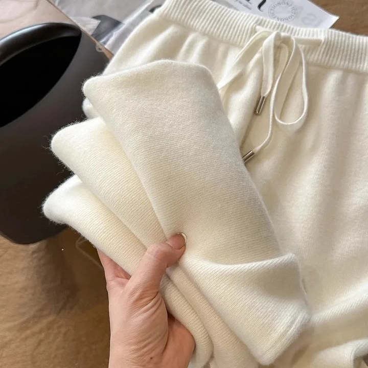 Women's Knit Wide Leg Trousers Wool Mix High Waisted Pants