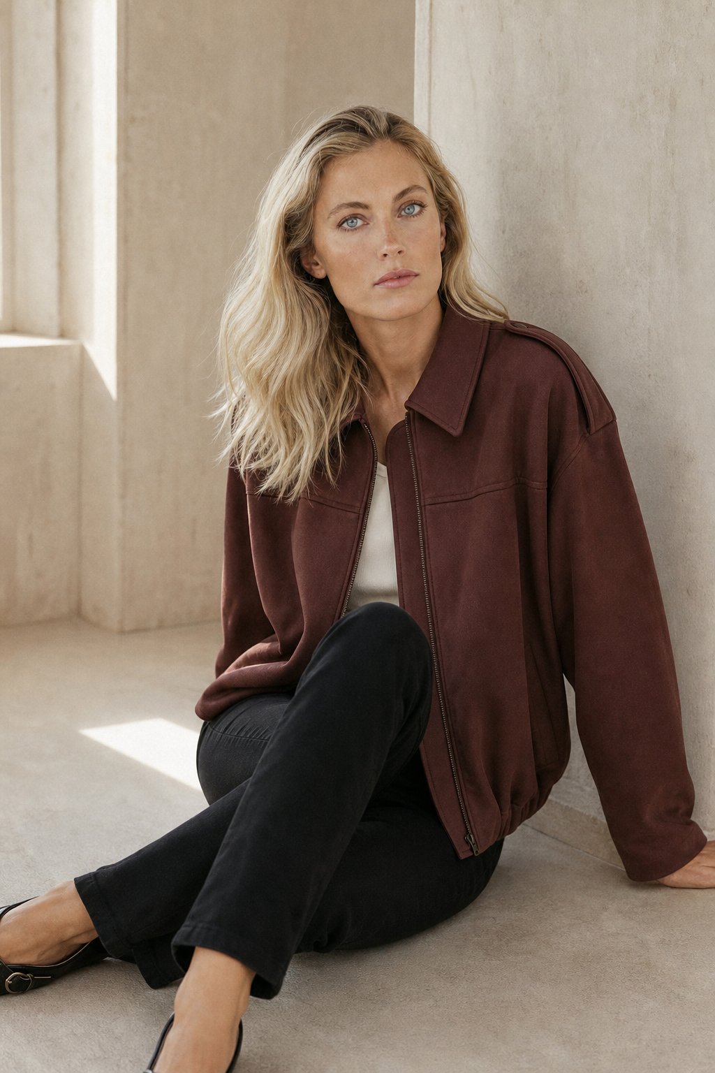 Women's Suede Bomber Jacket Casual Outerwear Coat