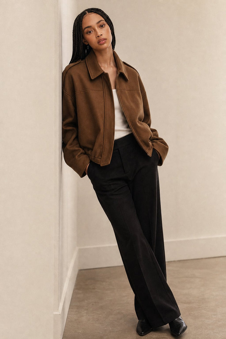 Women's Suede Bomber Jacket Casual Outerwear Coat