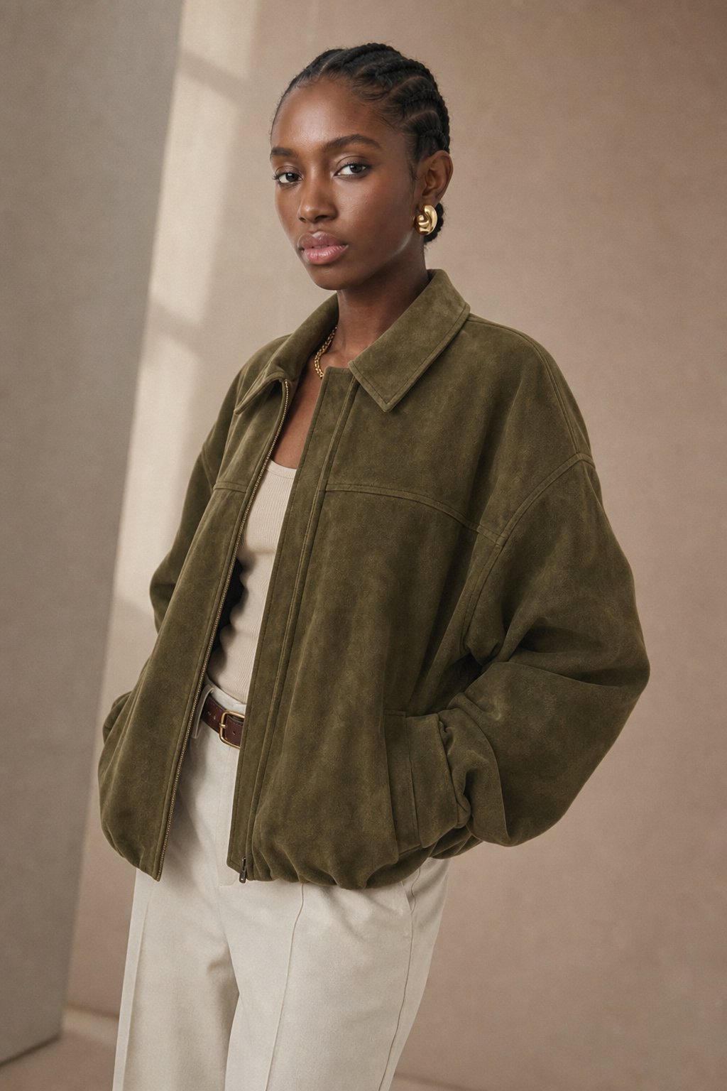 Women's Suede Bomber Jacket Casual Outerwear Coat