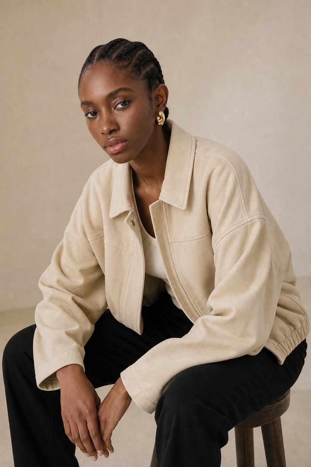 Women's Suede Bomber Jacket Casual Outerwear Coat