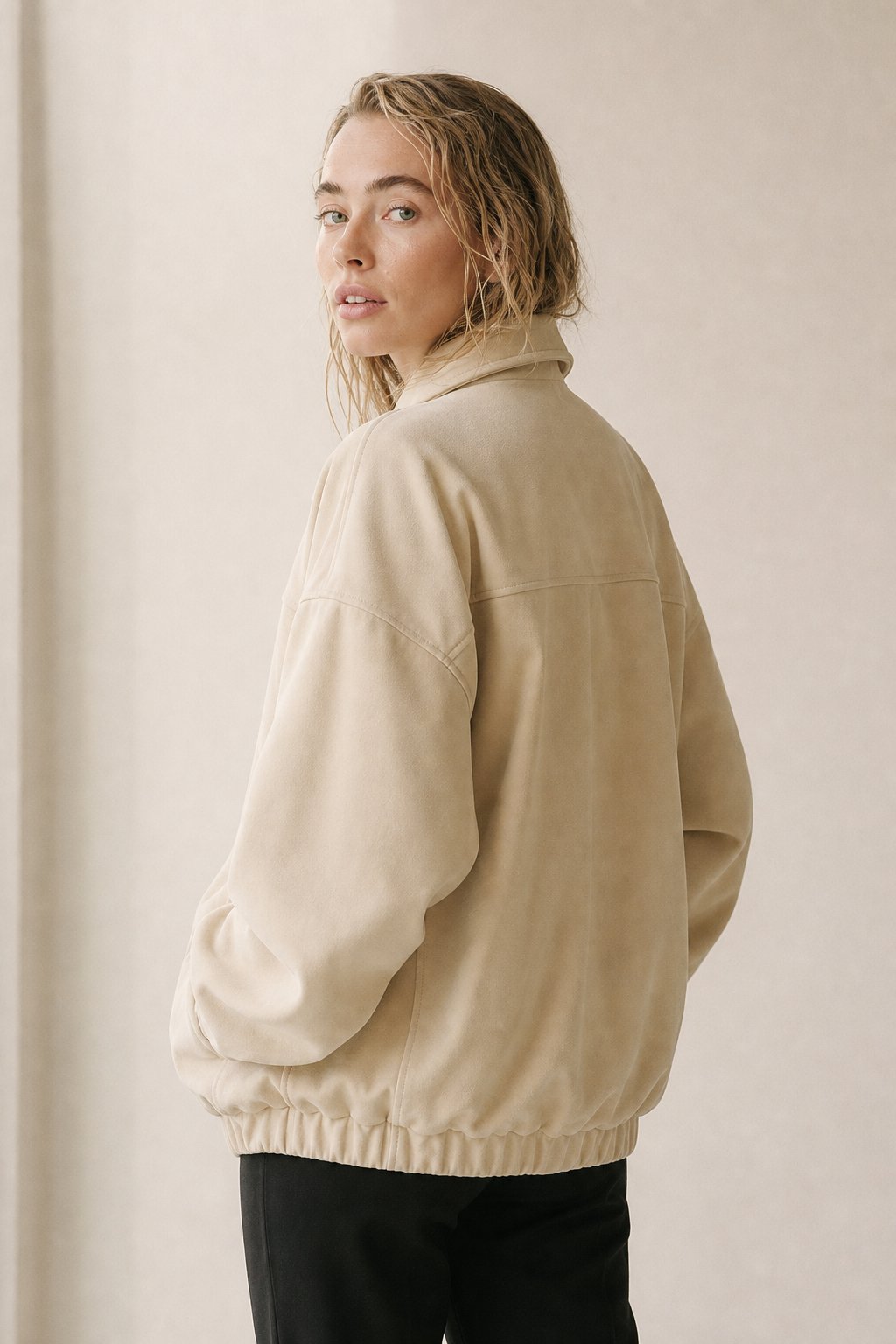 Women's Suede Bomber Jacket Casual Outerwear Coat