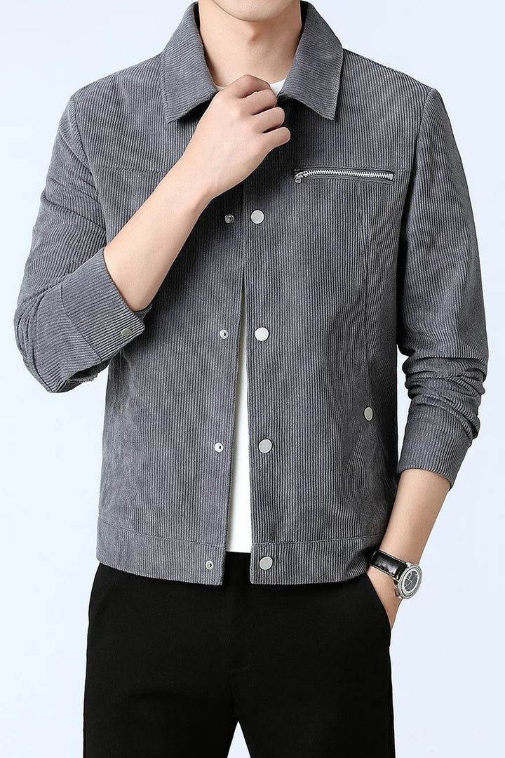 Veste en velours côtelé pour homme, manches longues, boutonnée, vêtement d'extérieur décontracté