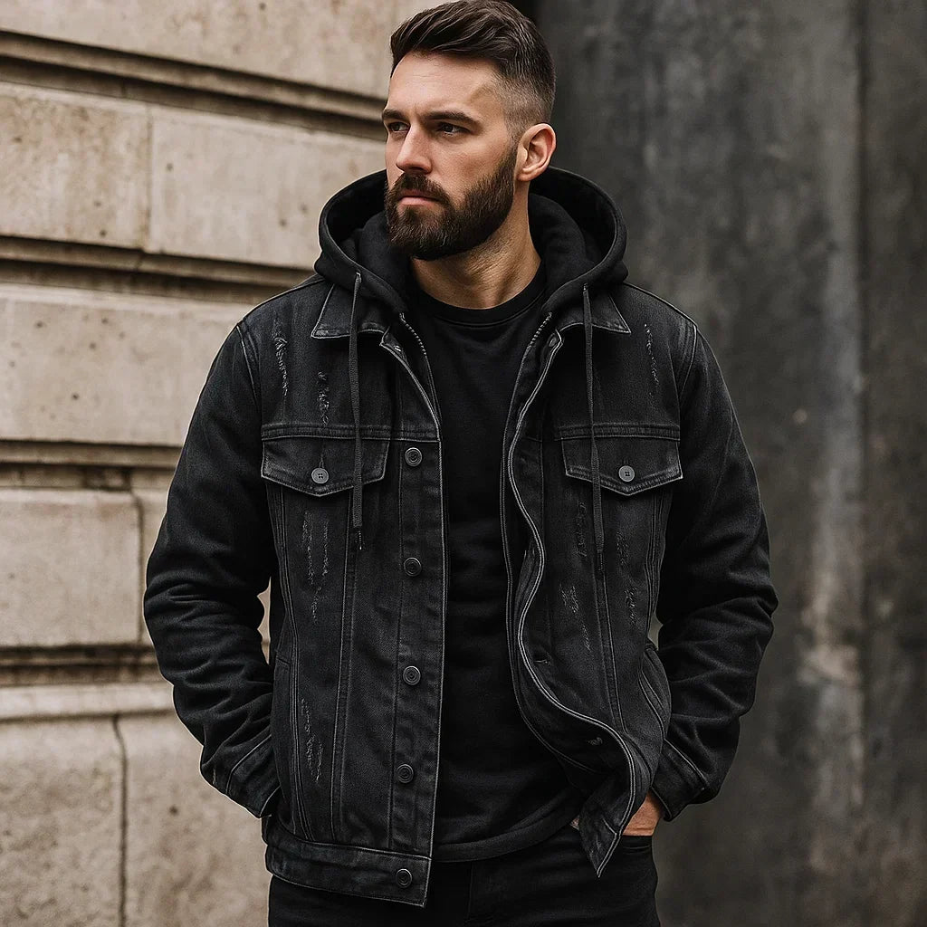 Men's Hooded Jacket Insulated Fleece Denim Outerwear