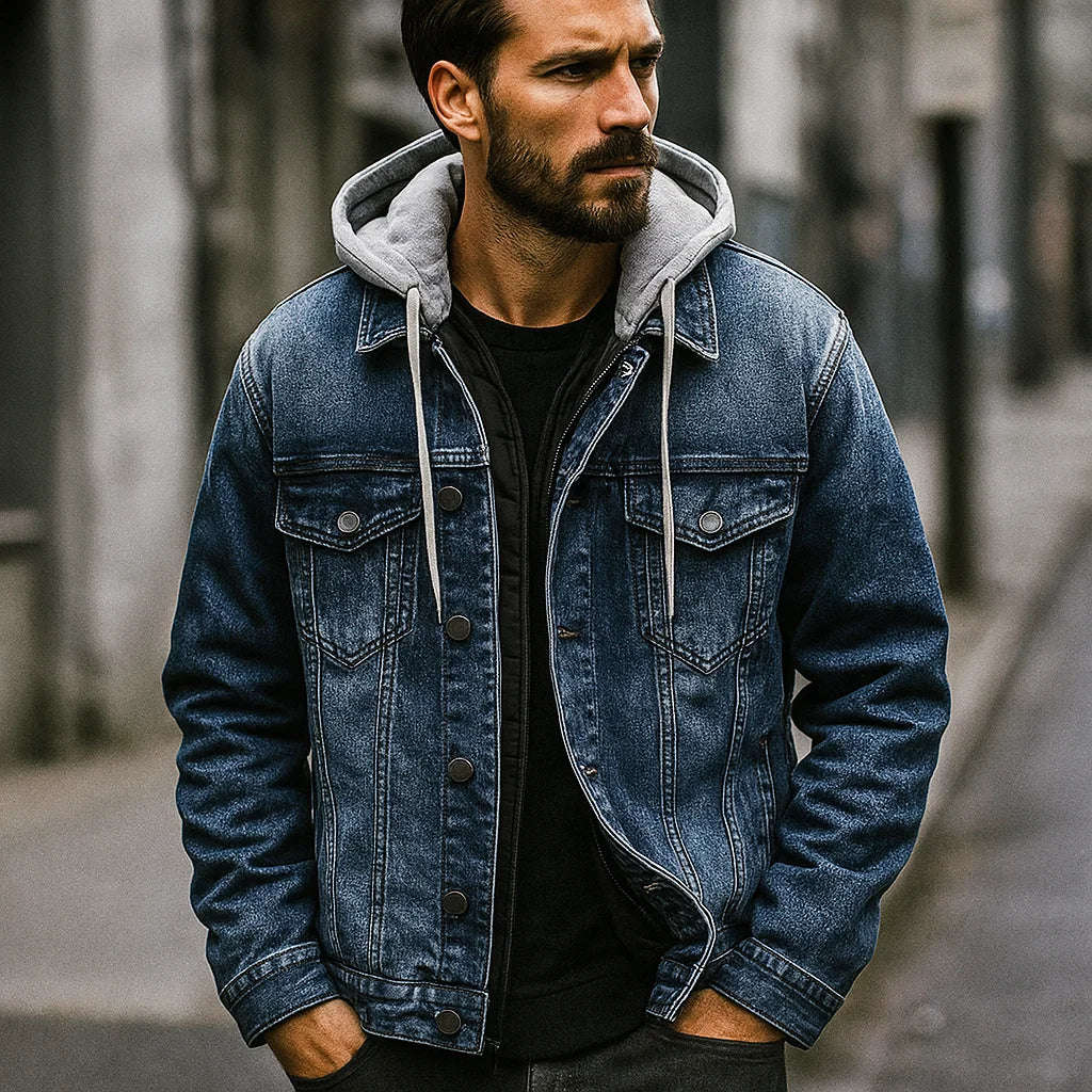 Men's Hooded Jacket Insulated Fleece Denim Outerwear