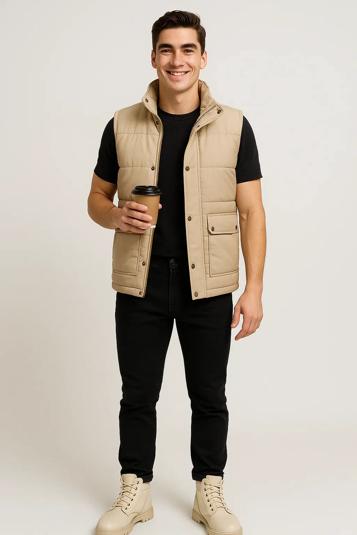 Men's Fleece-Lined Puffer Gilet Thermal Stand Collar Vest