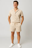 Men's Knit Button Up Shirt and Shorts Two Piece Set