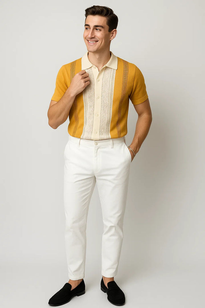 Men Knit Polo Shirt Short Sleeve Casual Top