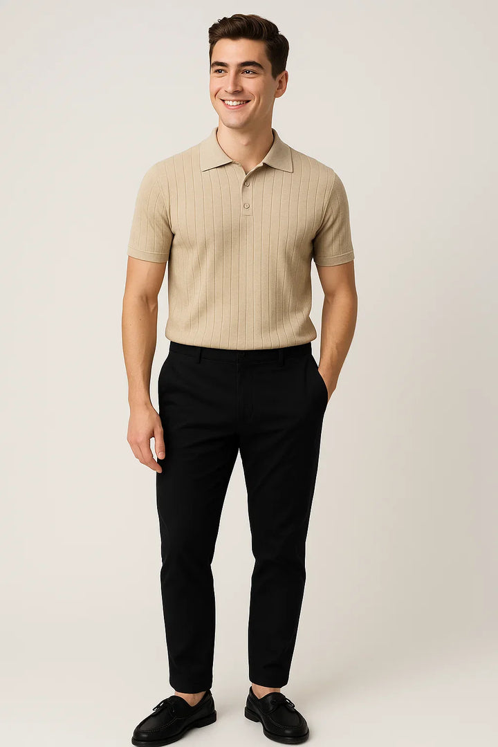 Men Knit Polo Shirt Short Sleeve Casual Golf Top