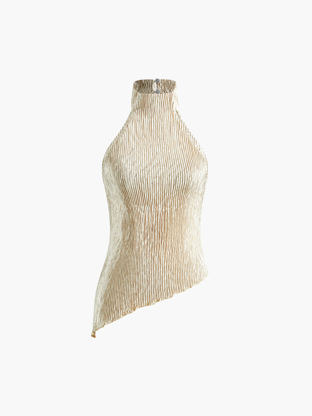 Ensemble haut plissé dos nu à col montant et pantalon large pour femme, mélange de lin