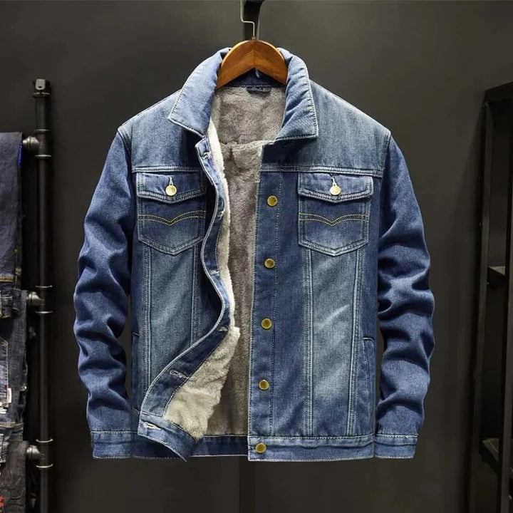 Veste camionneur en denim pour homme, doublée en polaire et en sherpa