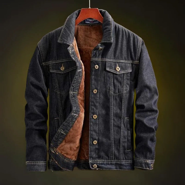 Veste camionneur en denim pour homme, doublée en polaire et en sherpa