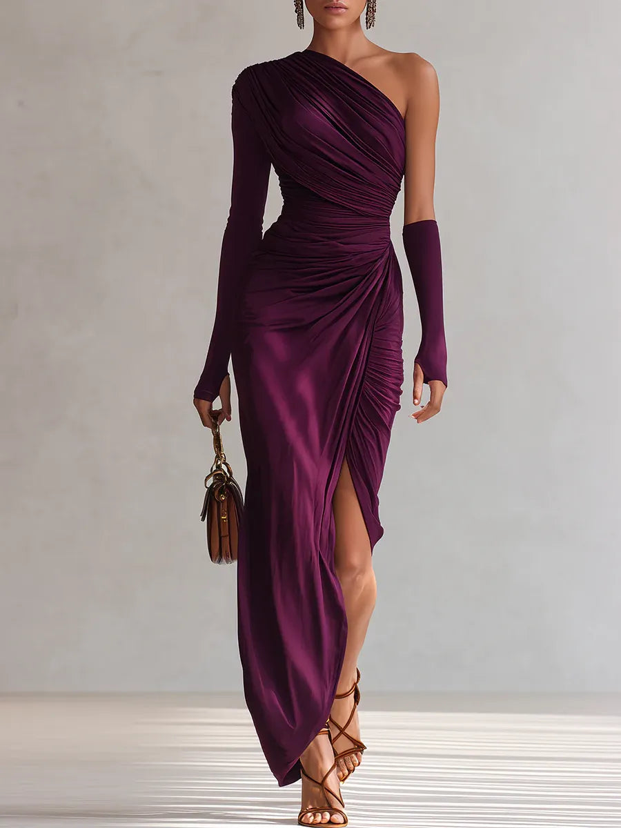 Women's Satin One-Shoulder Maxi Dress