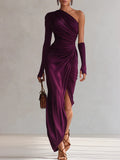 Women's Satin One-Shoulder Maxi Dress