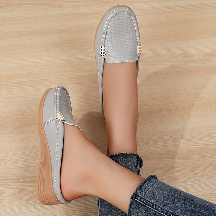Women's Leather Mules Wedge Loafers Slip On Shoes