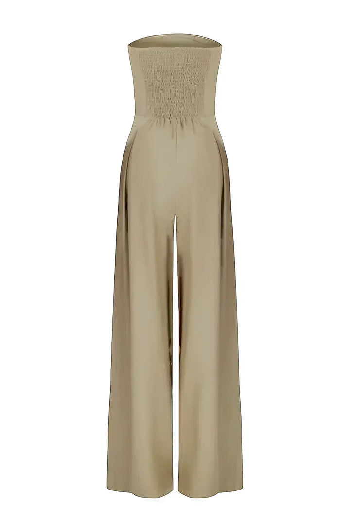 Women's Strapless Wide Leg Linen Jumpsuit with Pockets
